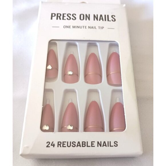 Elegant Pink Frosted False Nails with Removable Diamond Accent 💅✨ - Picture 3 of 6